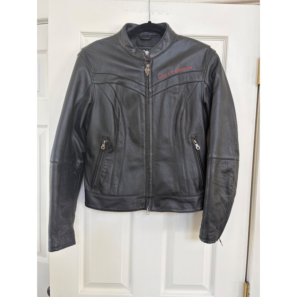 Harley-Davidson Womens Black Leather Motorcycle Jacket Eagle Back 97102-06VW M